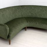Mid-Century Modern Italian Damask Velvet Corner Sofa, 1950s