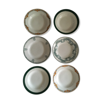 Old hollow plates mismatched in green and brown