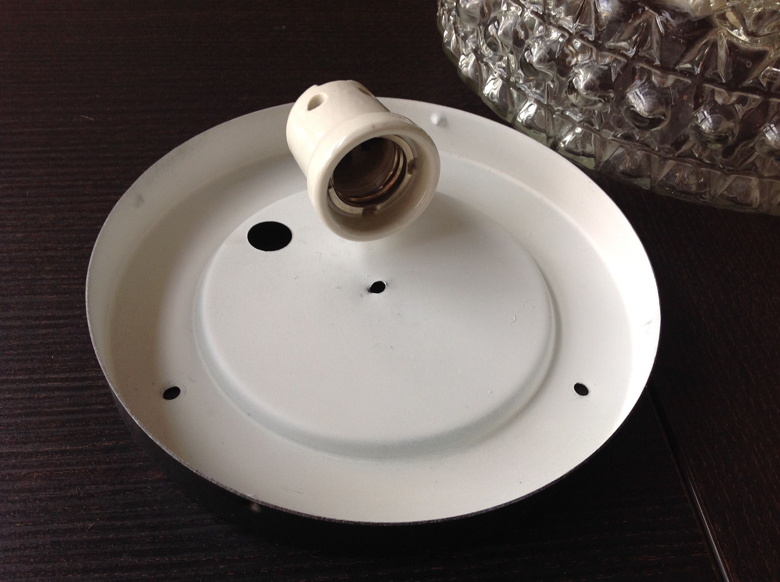 Round ceiling lamp in bubbled glass / vintage 60s-70s