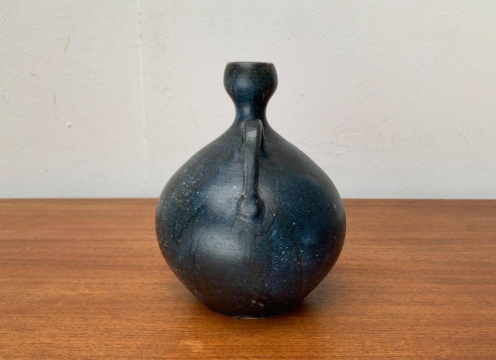 Vintage German brutalist studio pottery vase carafe by Gerhard Liebenthron, 1980.