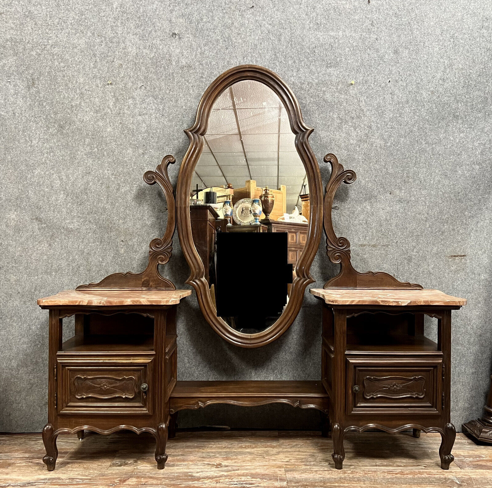 Coiffeuse psyché Louis XV Baroque en noyer vers 1850-1880