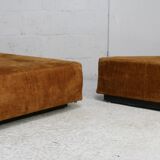 Pair of “tawny” velvet seats. Foam, wood, velvet. Circa 1970