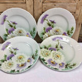 4 anciennes assiettes fleurs Luneville