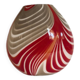 Contemporary abstarct vase in milky-white murano style glass with red and beige reeds