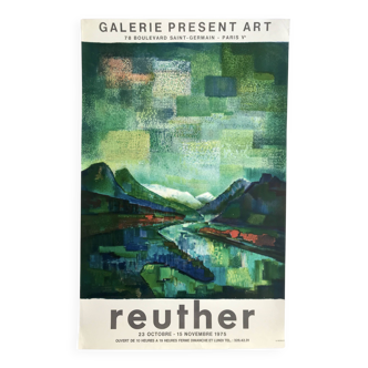 Wolf reuther, galerie present art, 1975. original lithograph poster