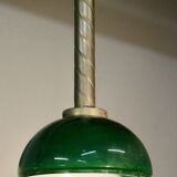 Chandelier with brass body and green opaline