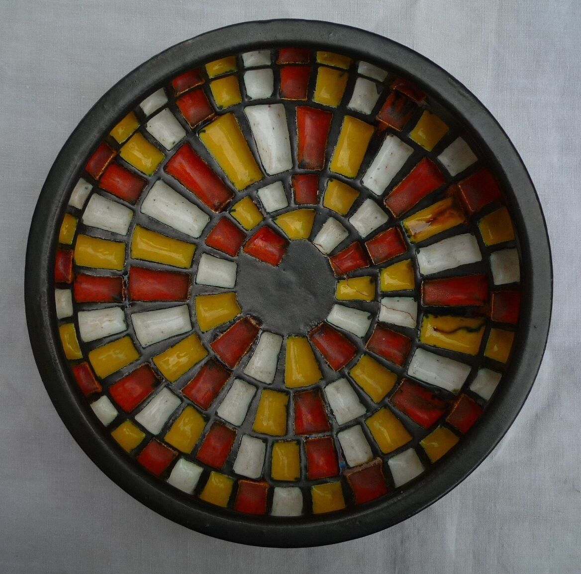 Multicolor dish, original ceramics signed Jean Garillon, years 50