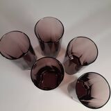 Set of 5 water/juice glasses, vintage smoked purple