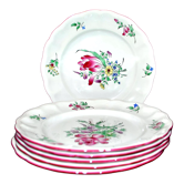 Série de 6 assiettes plates en faïence de Lunéville Keller&Guérin modèle fleuri polychrome Réverbère