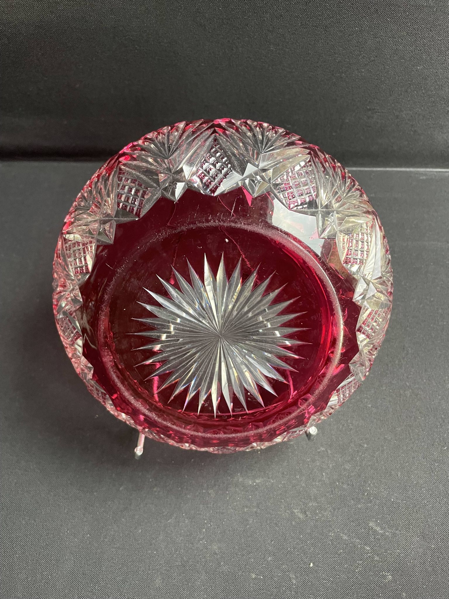 Overlay cut crystal salad bowl