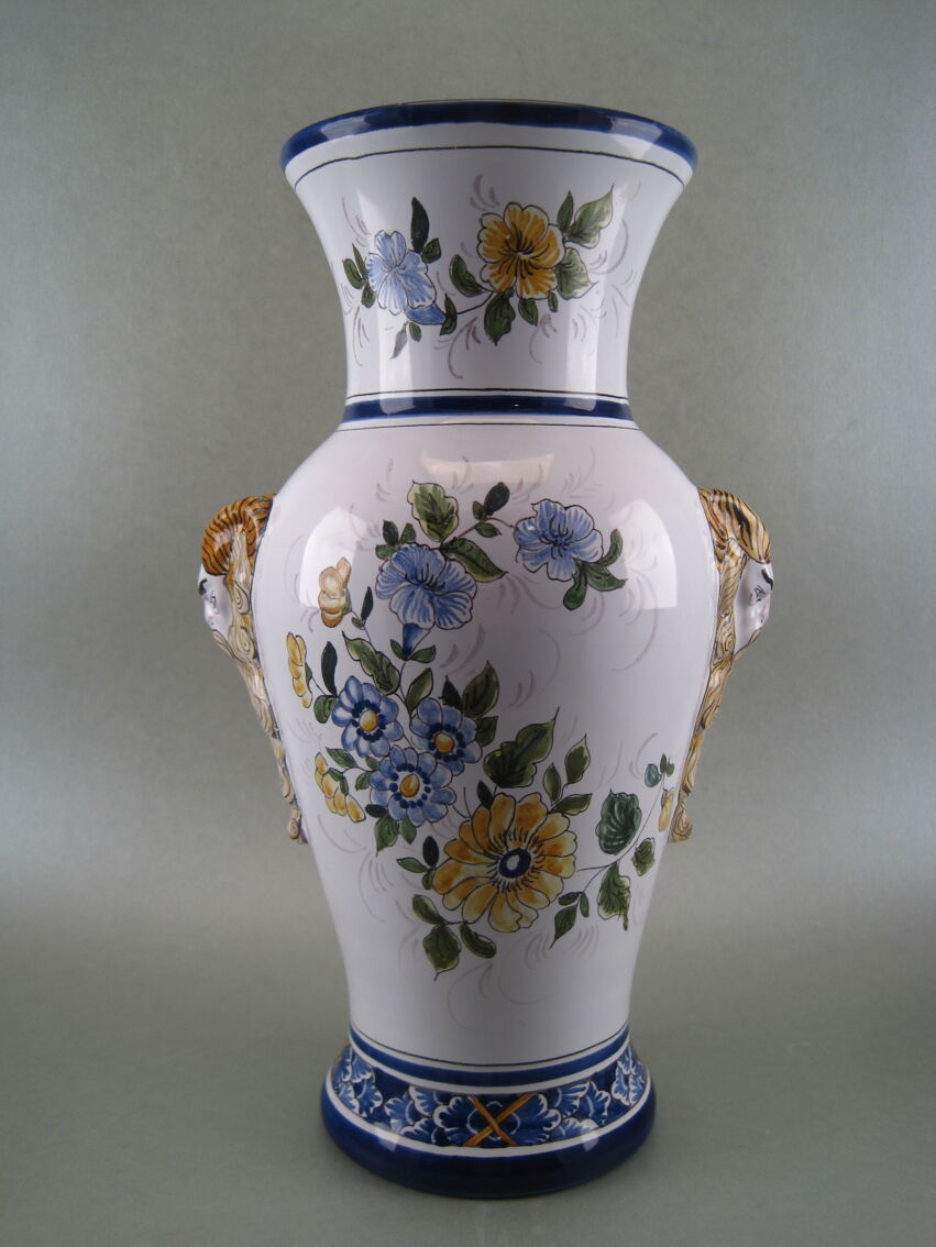 Vase faïence de Nevers Maison Georges décor personnage Renaissance tête de  faune | Selency