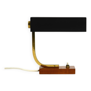 Lampe de table en métal et laiton de style Mid Century Modern avec base en teck.