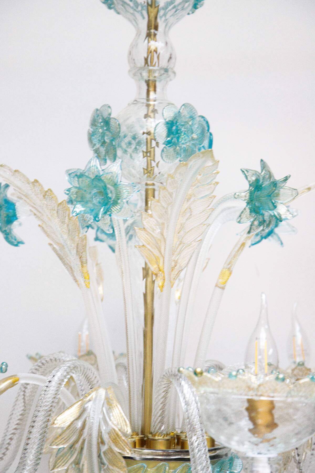 Venetian Murano Glass 6-Light Chandelier in White and Blue