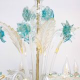 Venetian Murano Glass 6-Light Chandelier in White and Blue