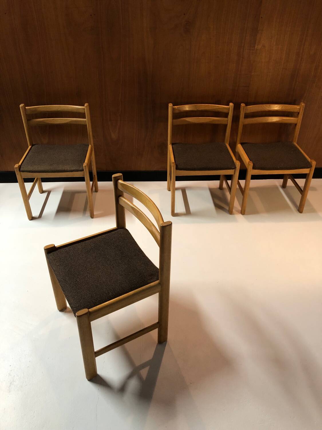 4 vintage solid wood chairs circa 1970