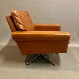 Swivel armchair leather Scandinavian design 1950.
