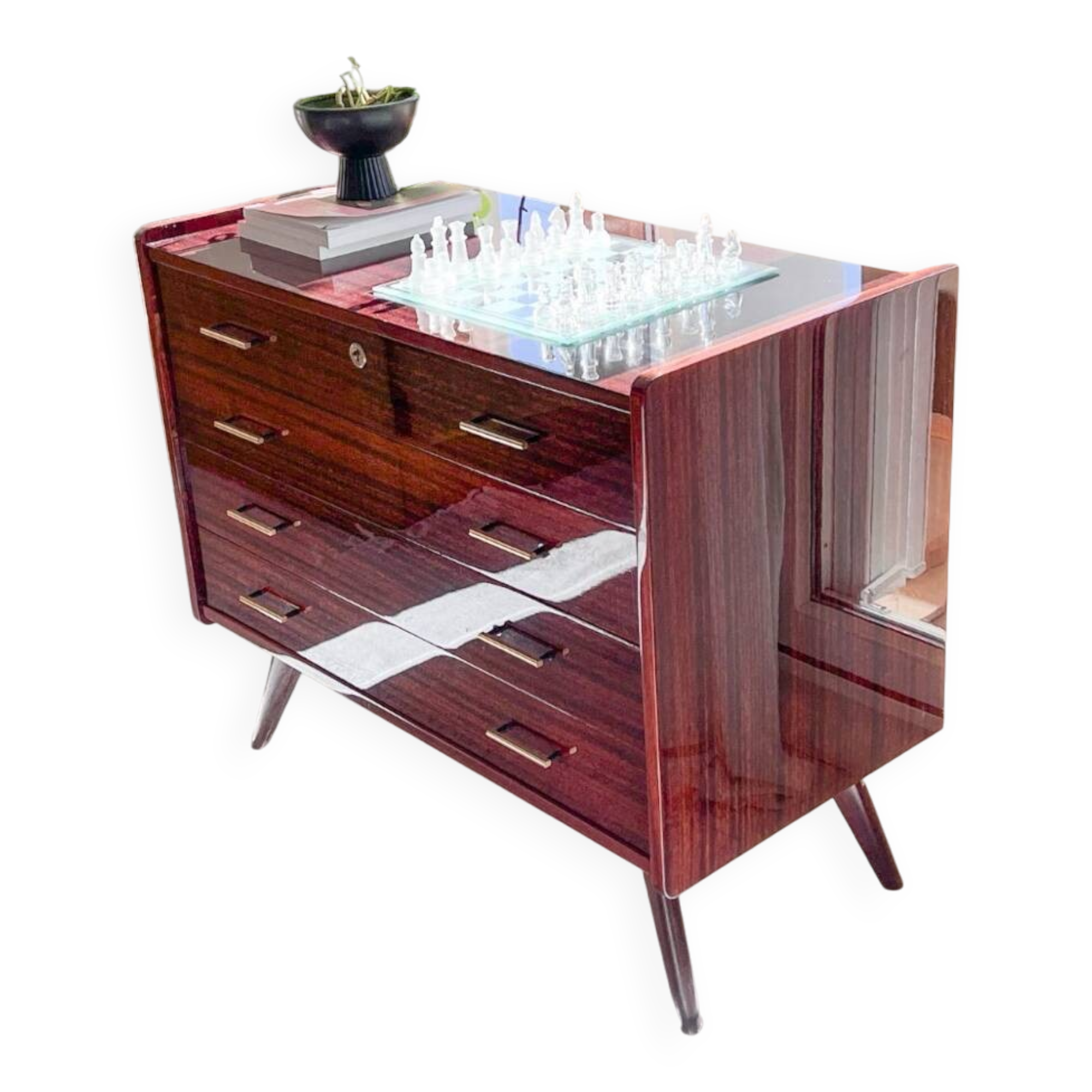 Mid-Century 4-Drawer Chest in Rio Rosewood & Brass — 1963