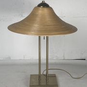 Lampe de table en laiton et rotin en roseau, Italie 1970
