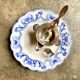 Sarreguemines round dish in blue earthenware, "Basket" service