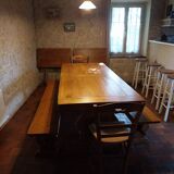 Set of solid oak abbey tables + 2 benches + 2 extension leaves