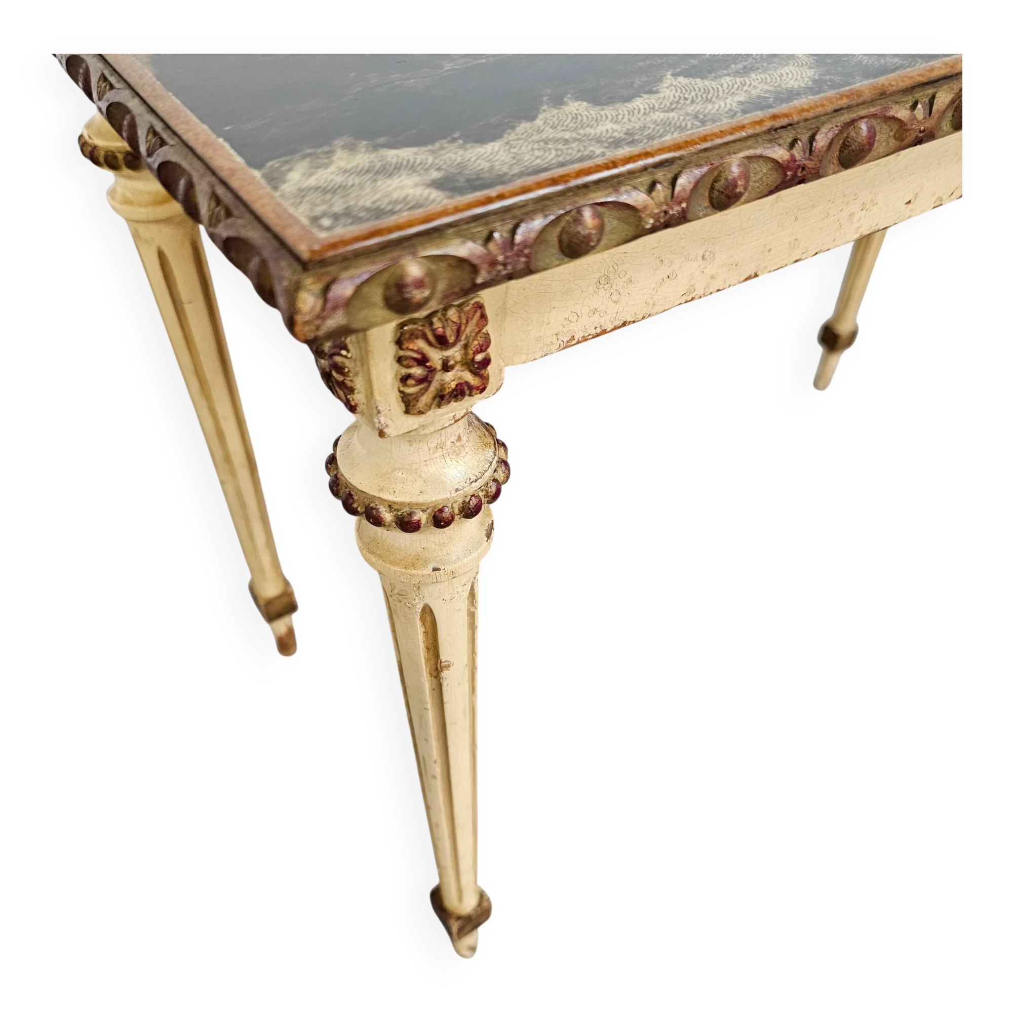 2 x nesting side tables / neo classic / painted gold leaf top / The battle of Texel