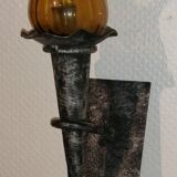 Metal wall lamp and amber glass vintage