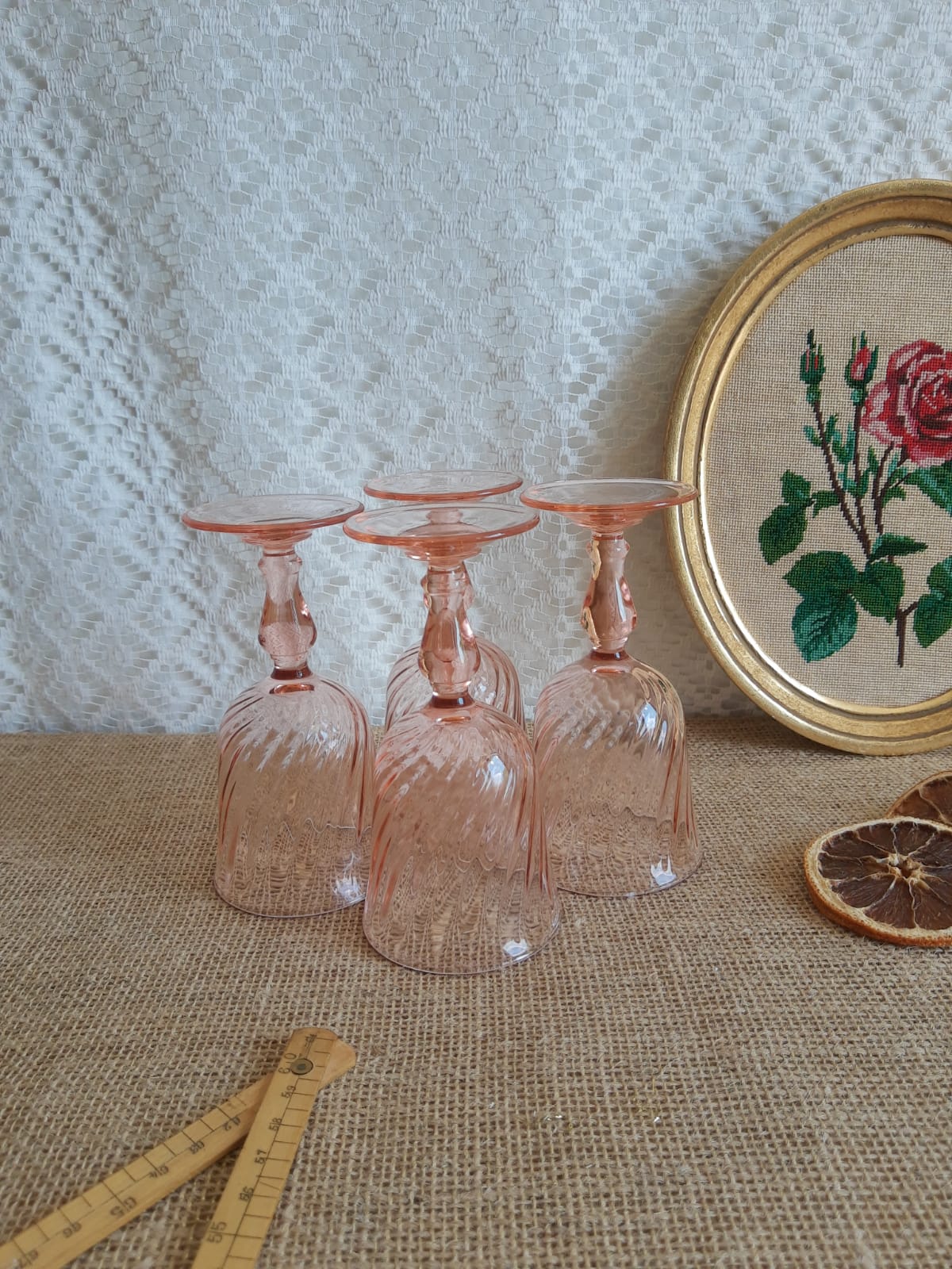 Set of 4 vintage rosaline walking glass