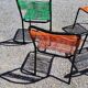 Set of 4 chairs scoubidou green and orange tubes metal black from the 60s