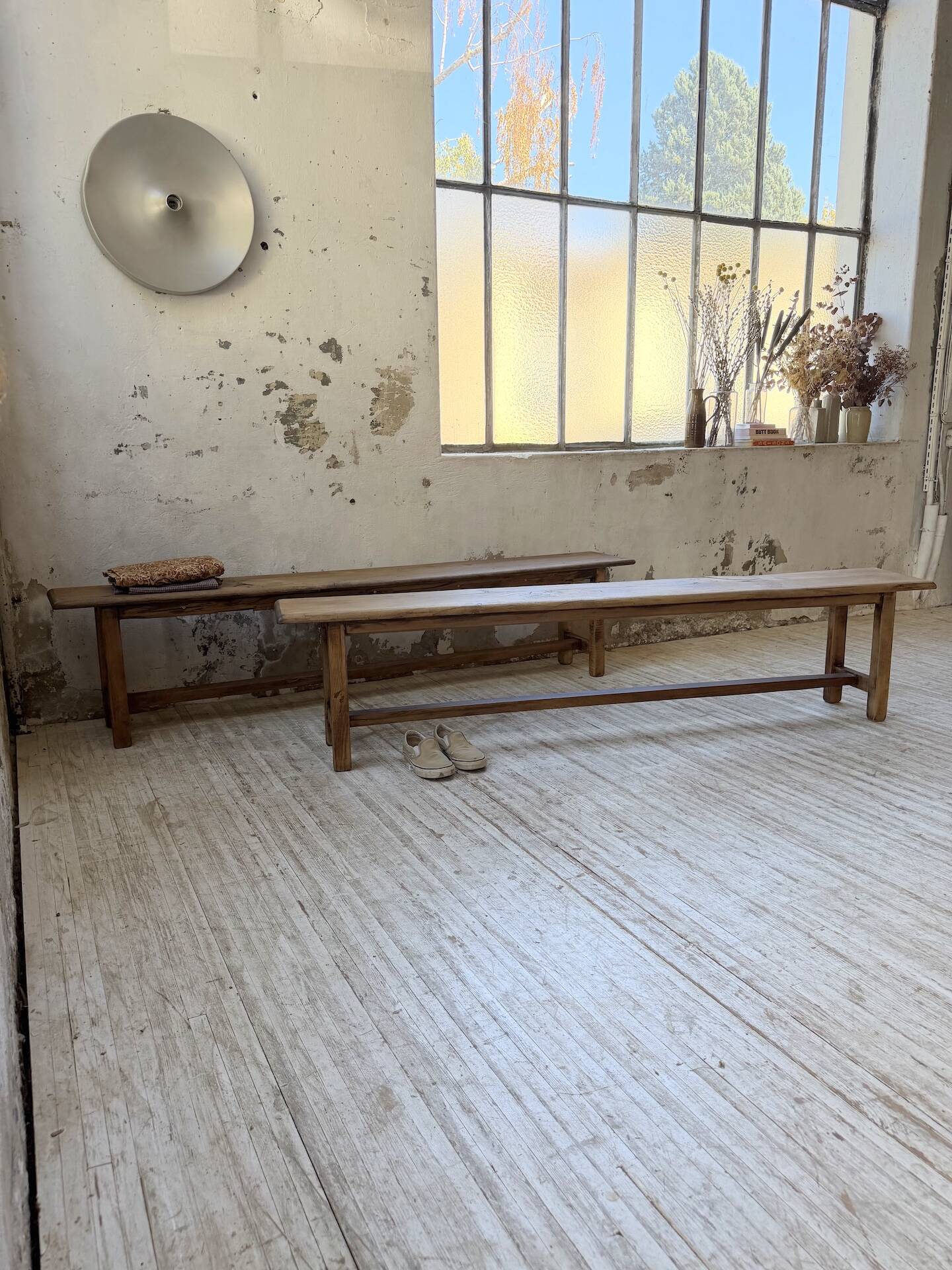 Set of two rustic oak farm benches 2m