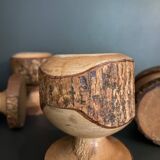 Brutalist egg cups in vintage raw solid wood
