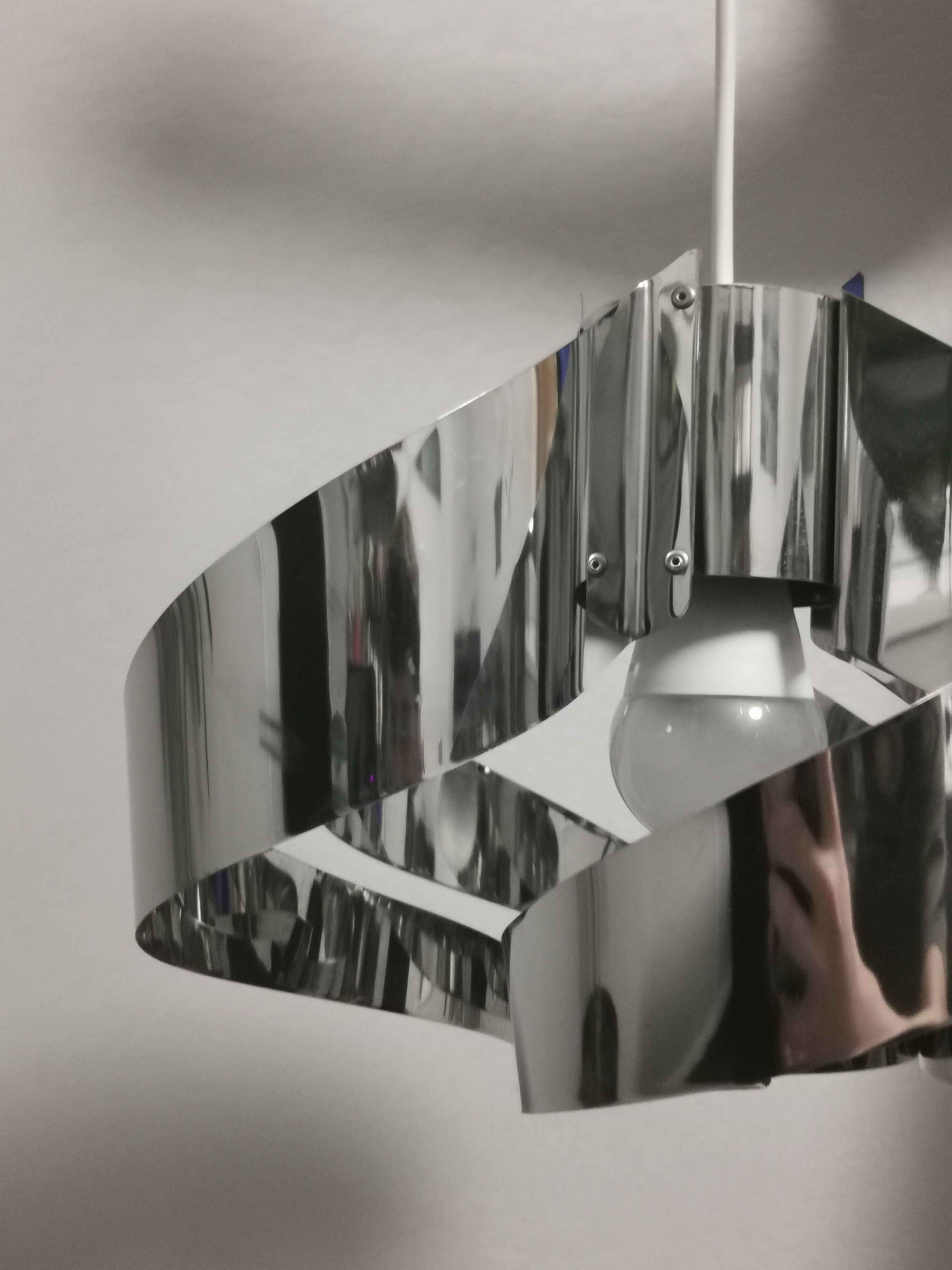 Curved stainless steel hanging lamp, Space Age, 1970