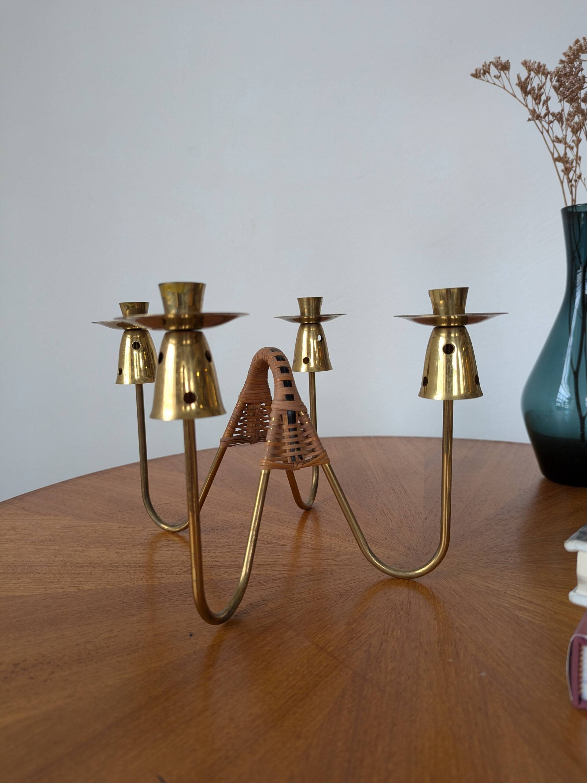 Brass and rattan candlestick