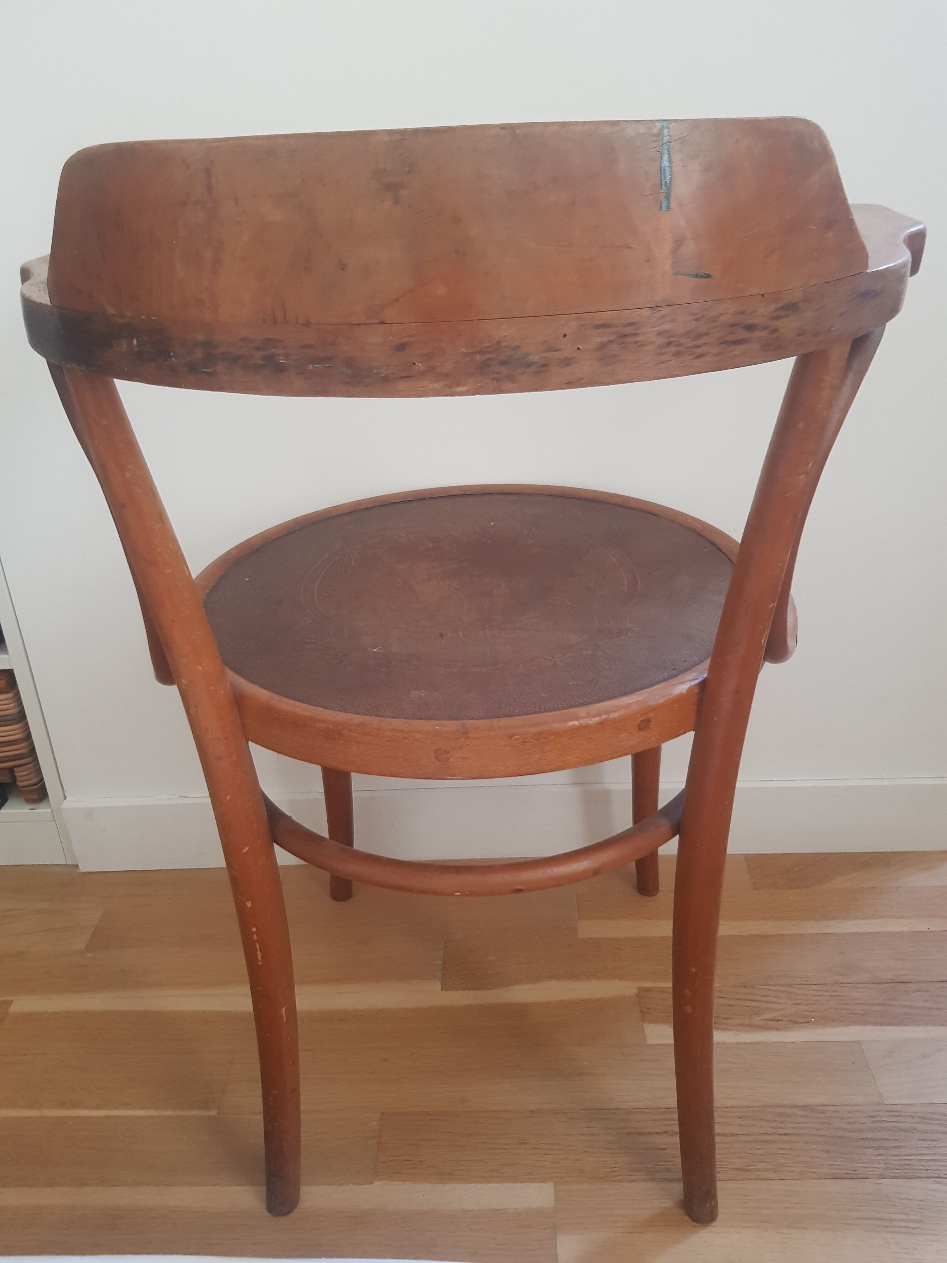 Wooden bistro chair with armrests