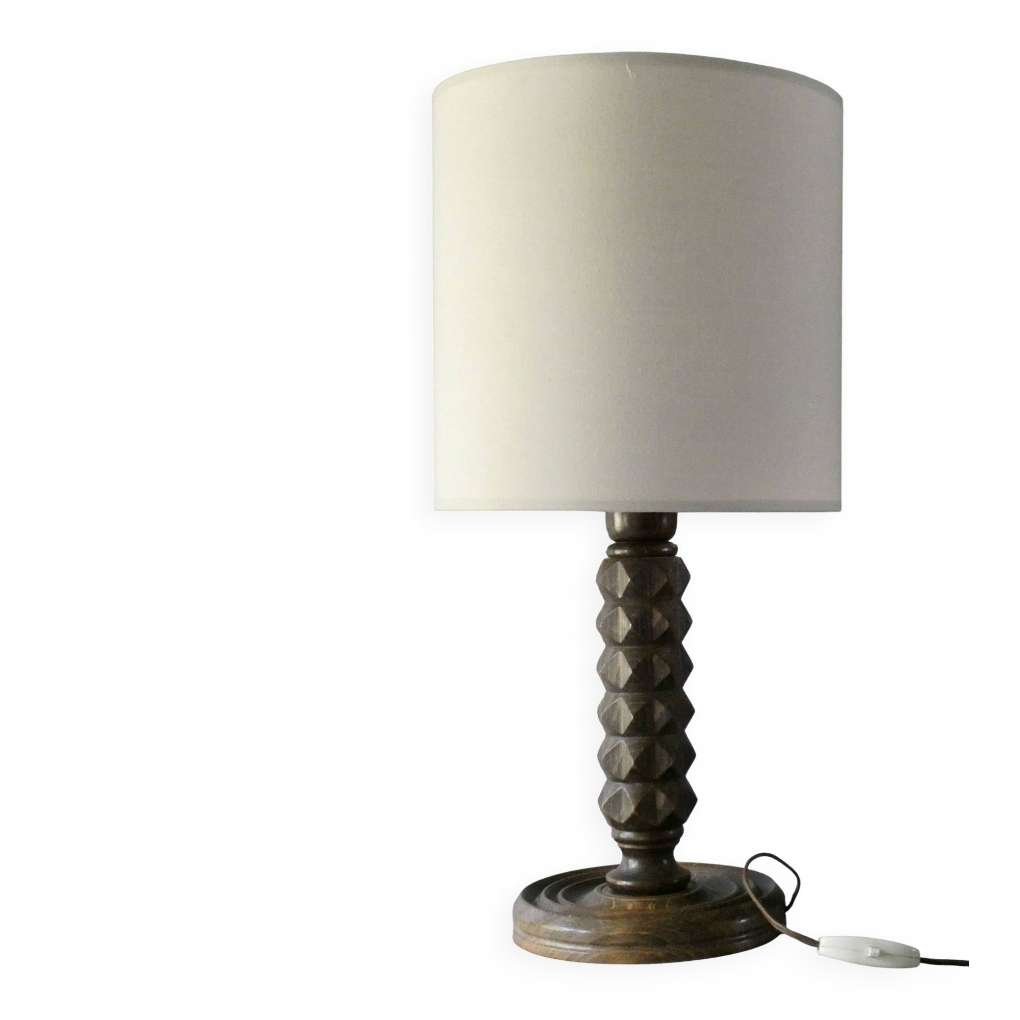 Turned wooden lamp, Charles Dudouyt style, around 1950.