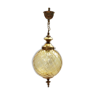 Suspension en verre couleur ambre avec laiton