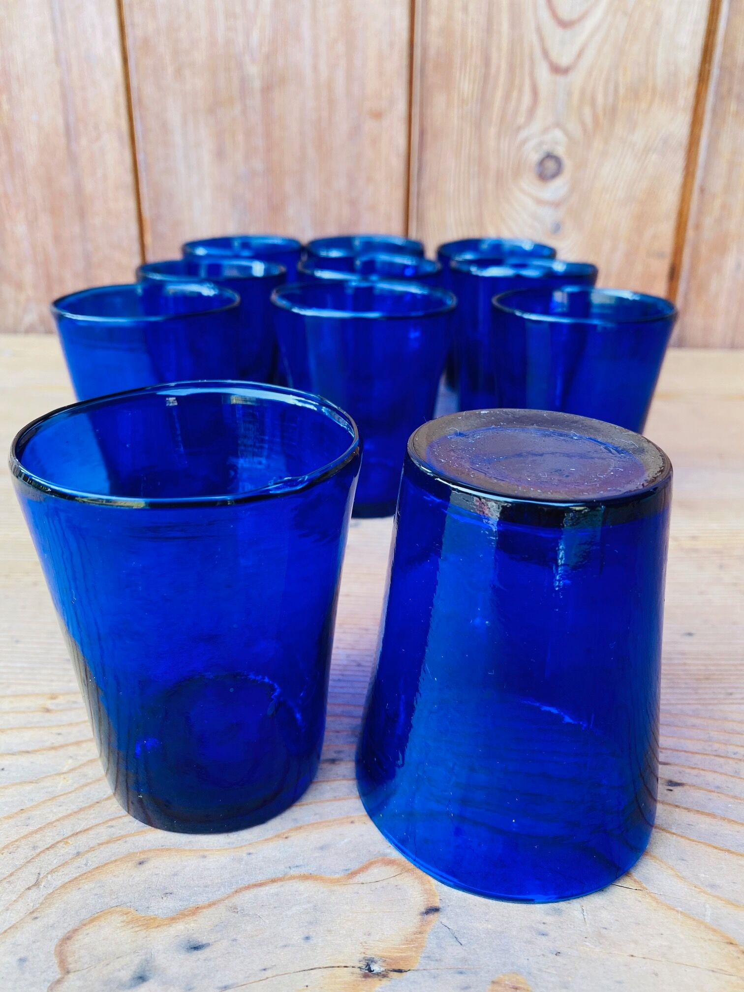 Set of 11 blue vintage glasses