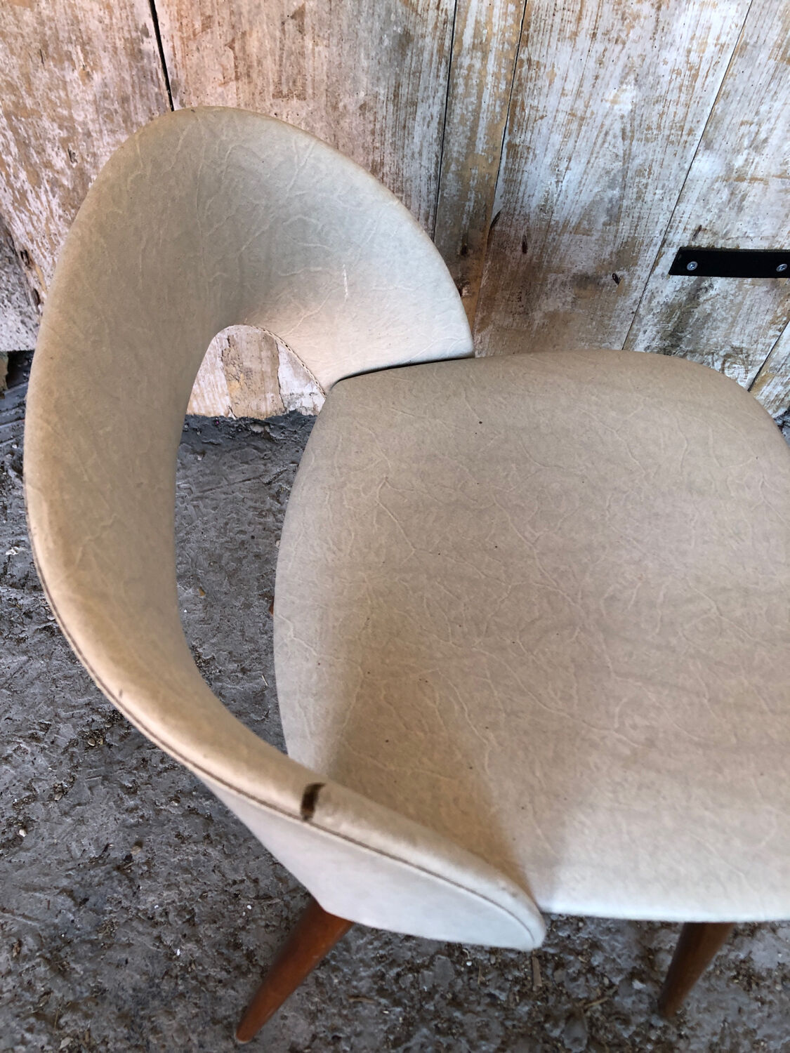 Scandinavian armchair skai white compass wooden vintage