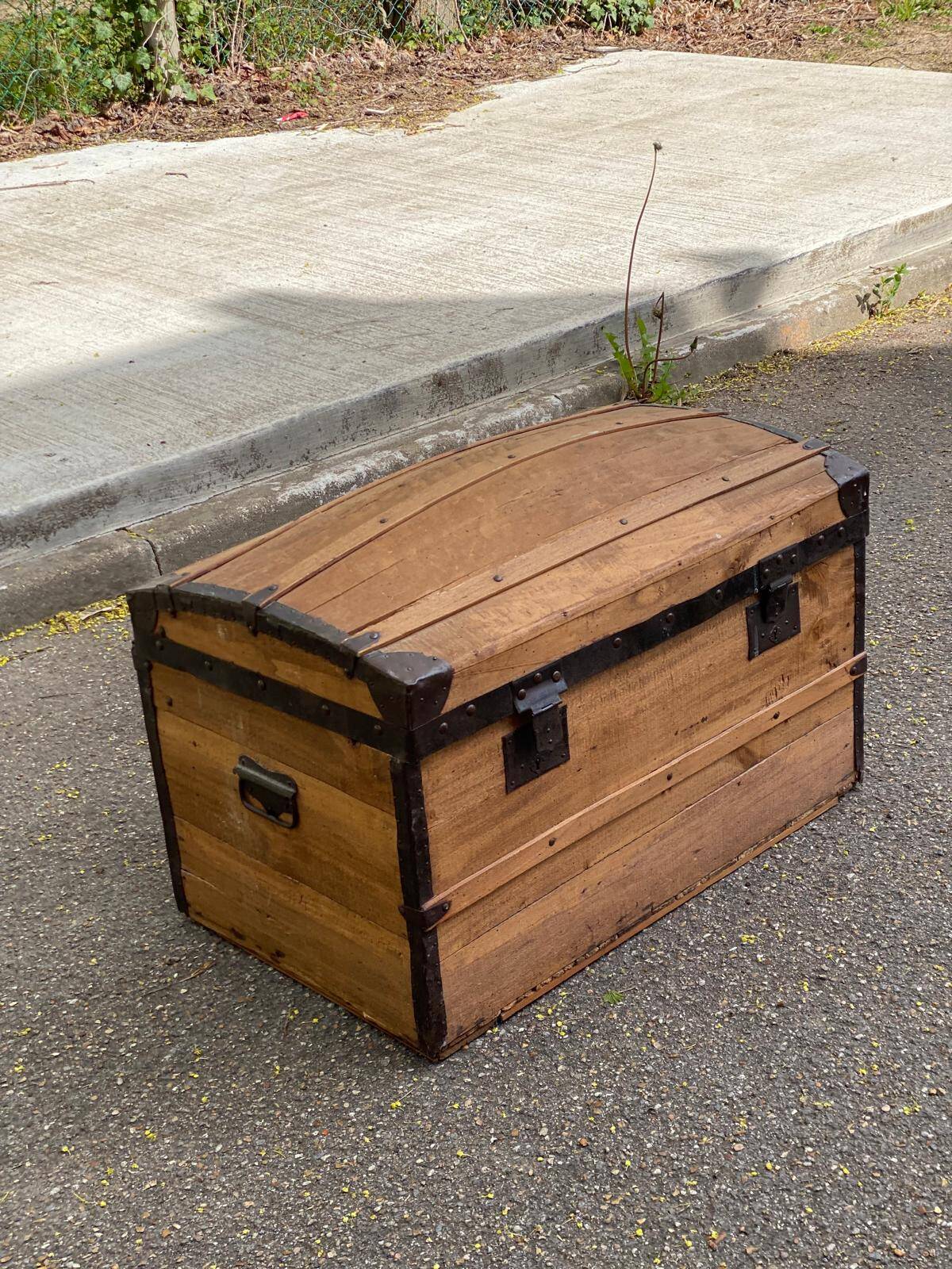 19th-century vintage wooden mallet with steel reinforcement.
