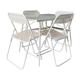 Set folding table and its 4 folding chairs perforated metal cream color - 70s