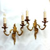 Pair of Heavy, French, Gold Bronze 2 Arm Wall Lights. Ornate Rococo/ Baroque/ Louis XV Style Sconces