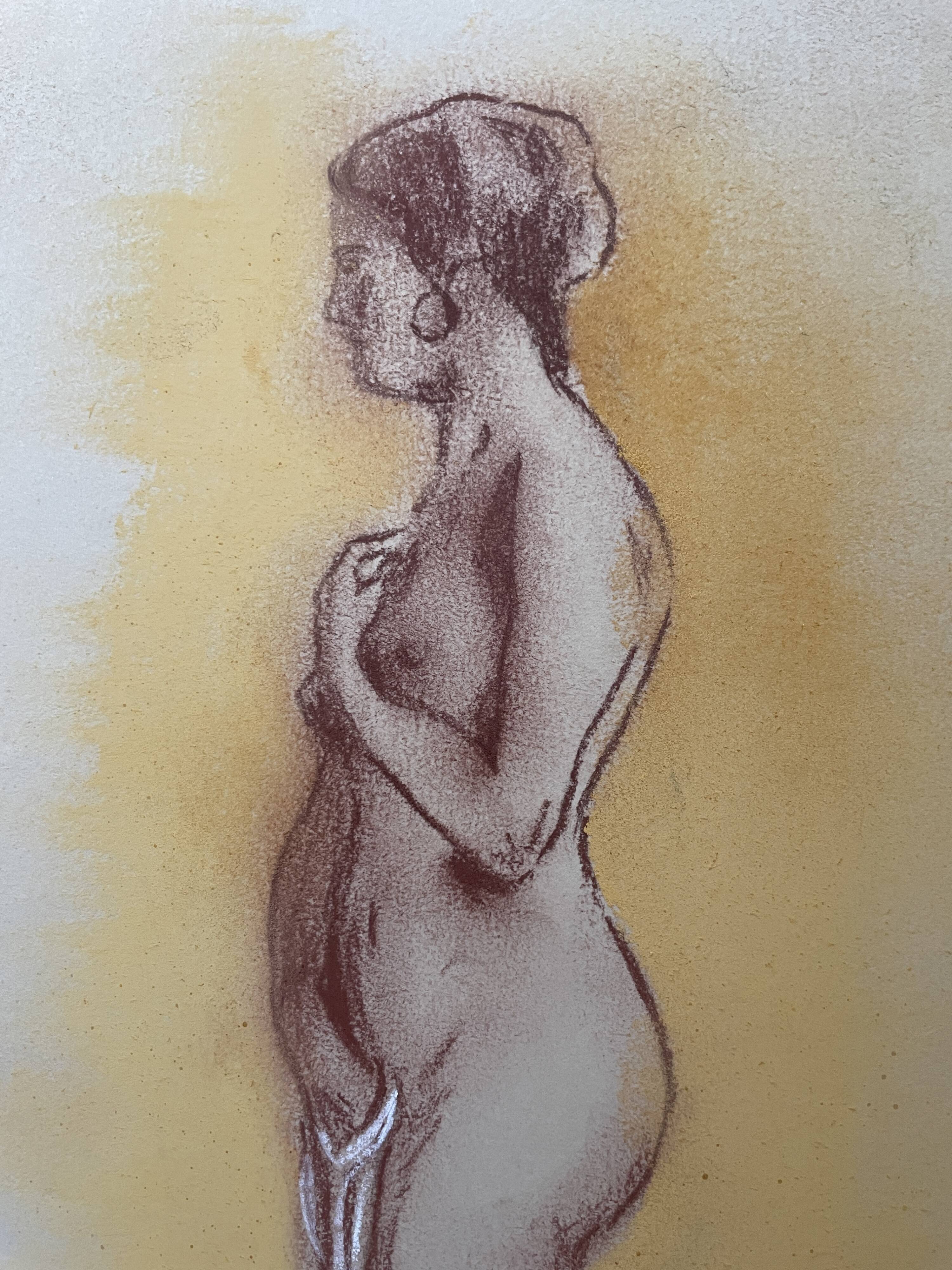 Painting signed sanguine pastel female portrait “the pose”