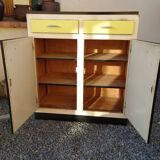 Buffet parisien en bois / portes et tiroirs jaune / années 1960