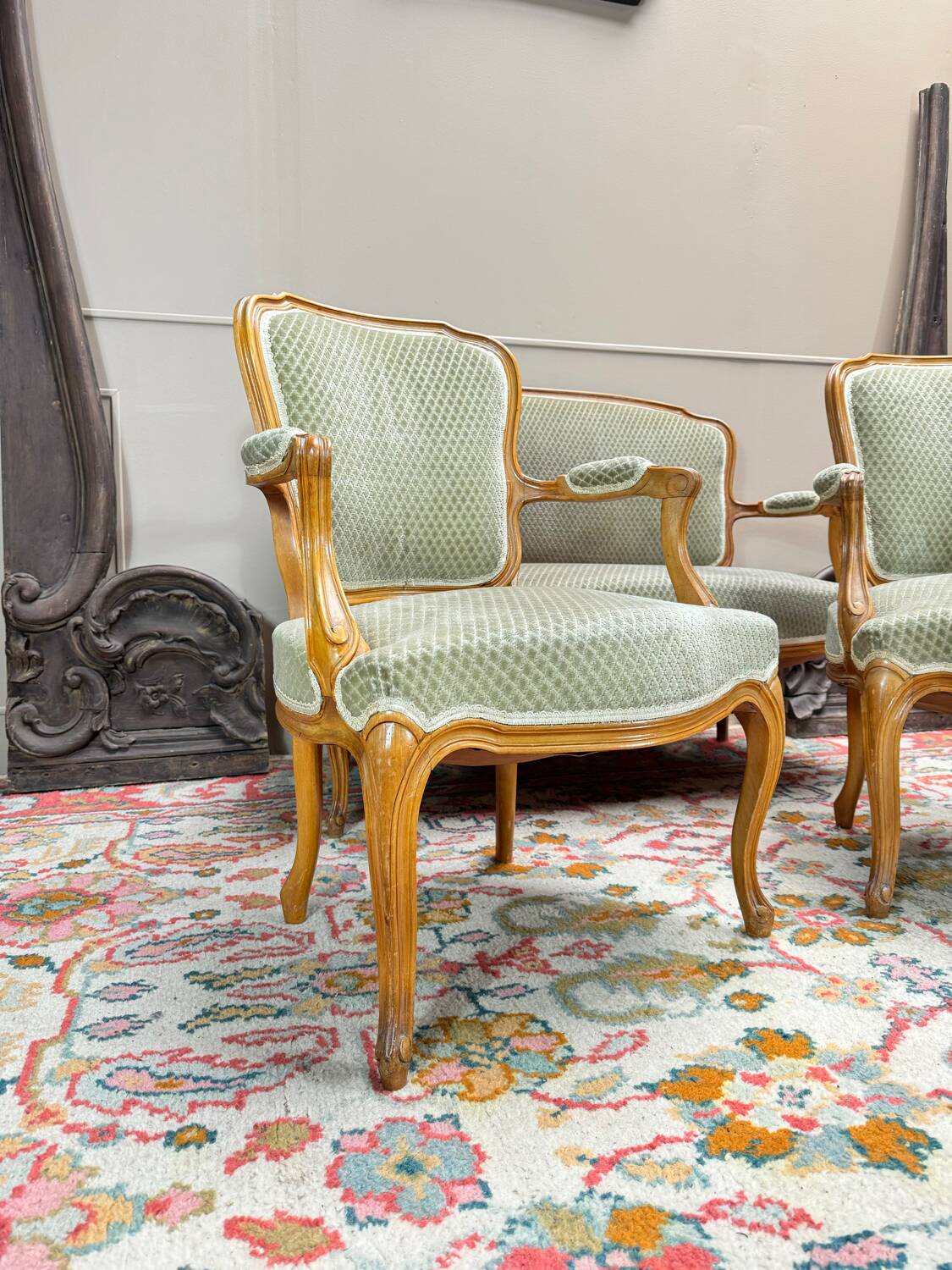 Louis XV Style Natural Wood Living Room, 19th Century