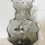 Smoky Gray Regenhütte Vase with Swirled Ribbing, German Handblown Glass