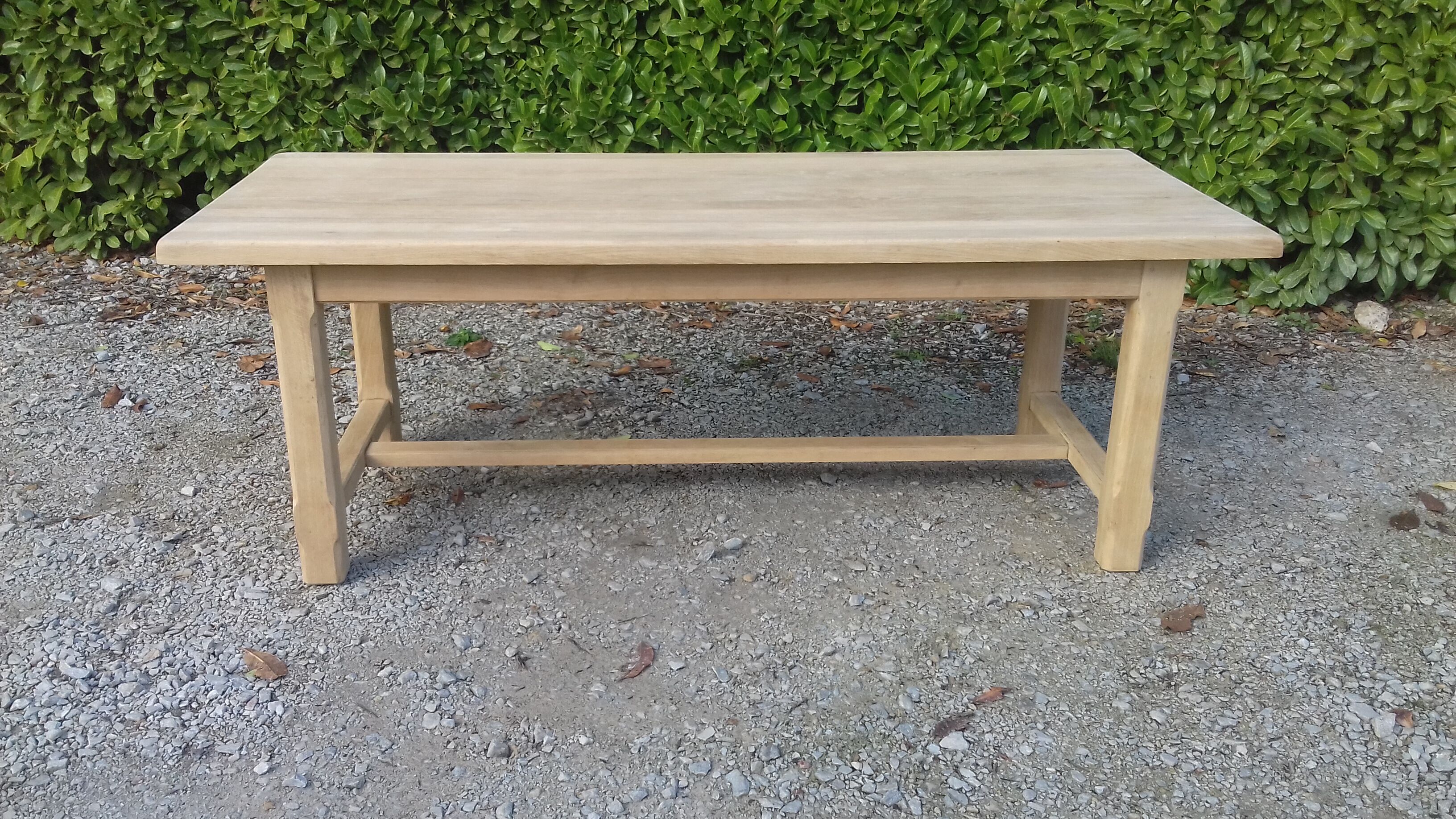 Solid oak farm table 2 extension cords raw wood