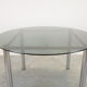 Vintage Seventies round dining table with blue/grey smoked glass top