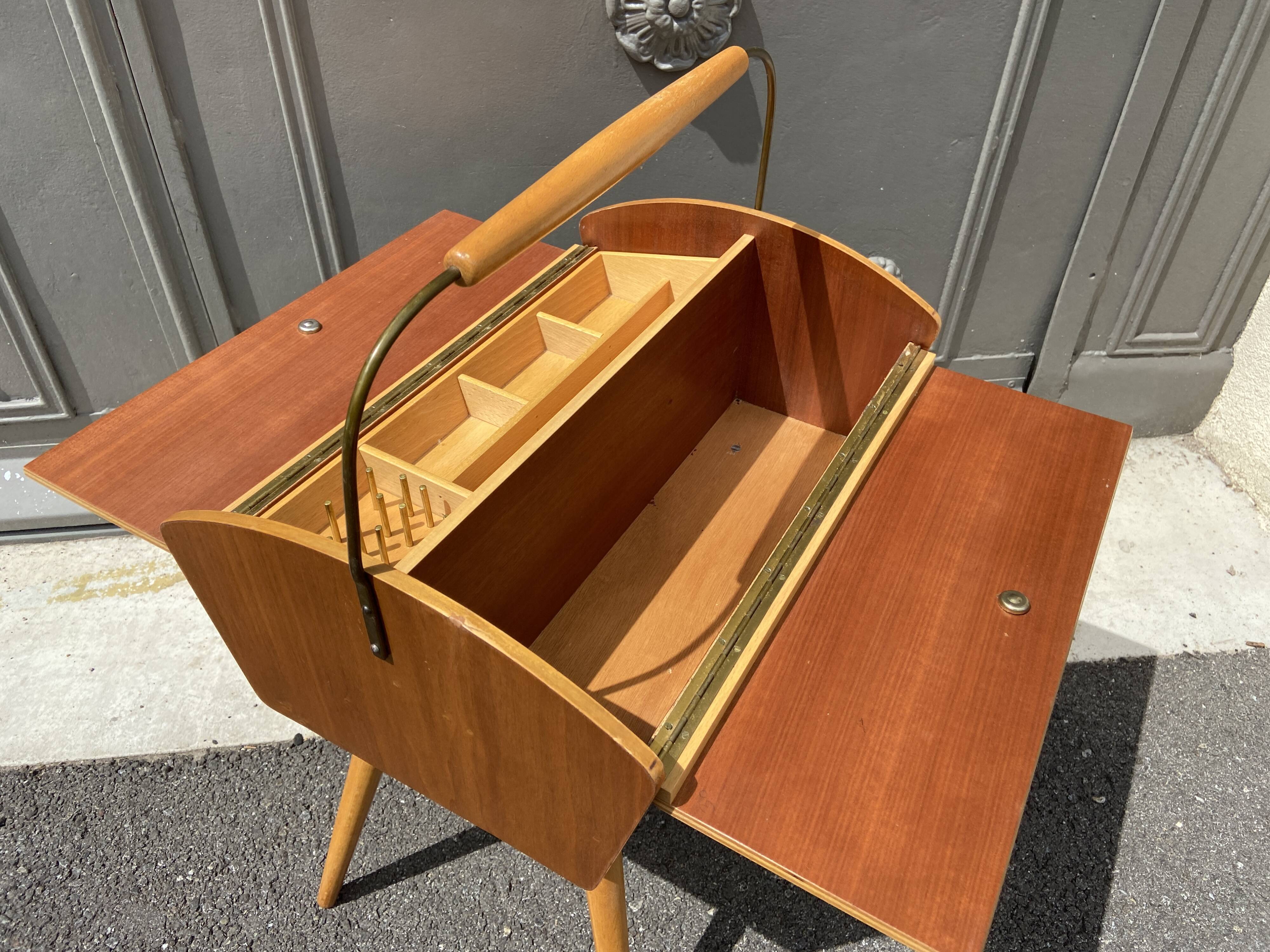 Scandinavian vintage worker compas feet sewing box