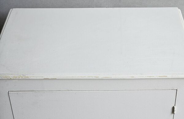 Buffet bas, meuble bar, placard, bois blanc, vintage, années 60