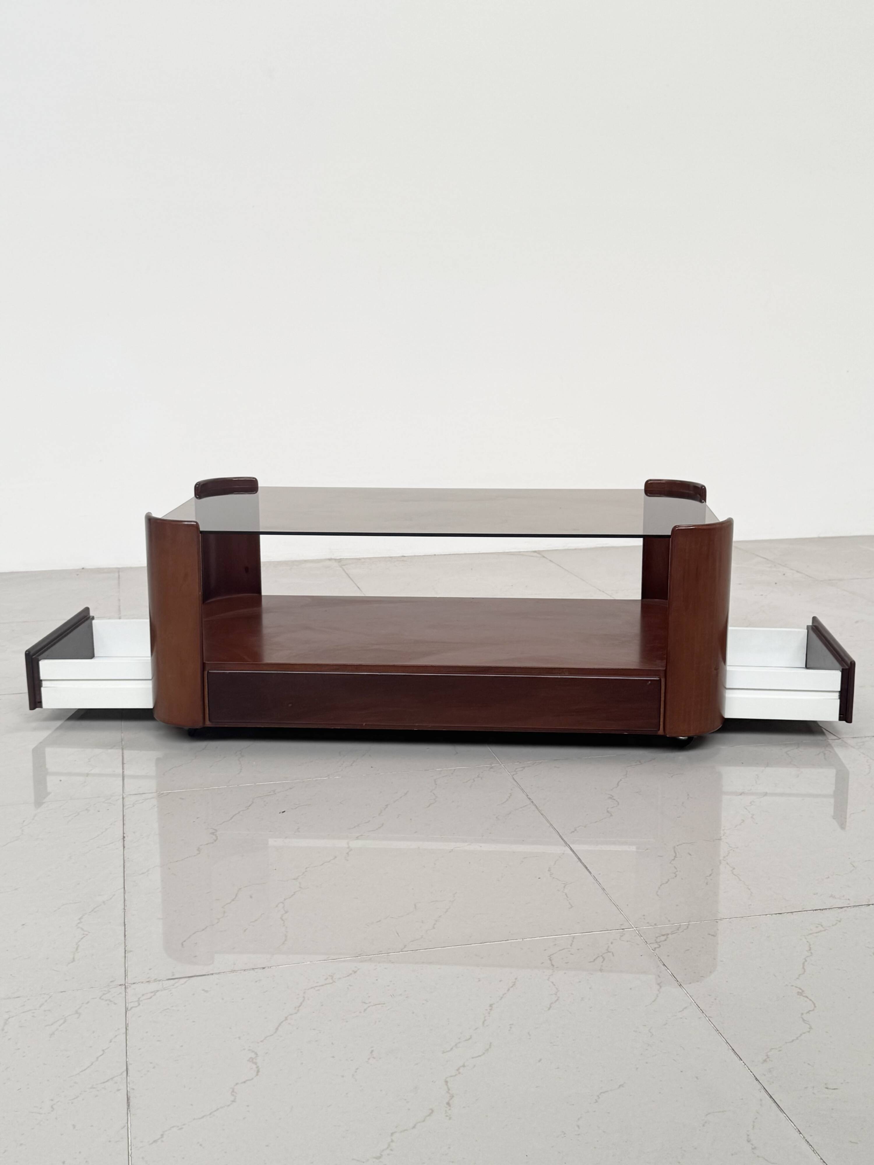 Italian wooden coffee table with drawers from the 80s