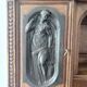 Large secretary with a drop-down front in carved oak, neo-Renaissance style.